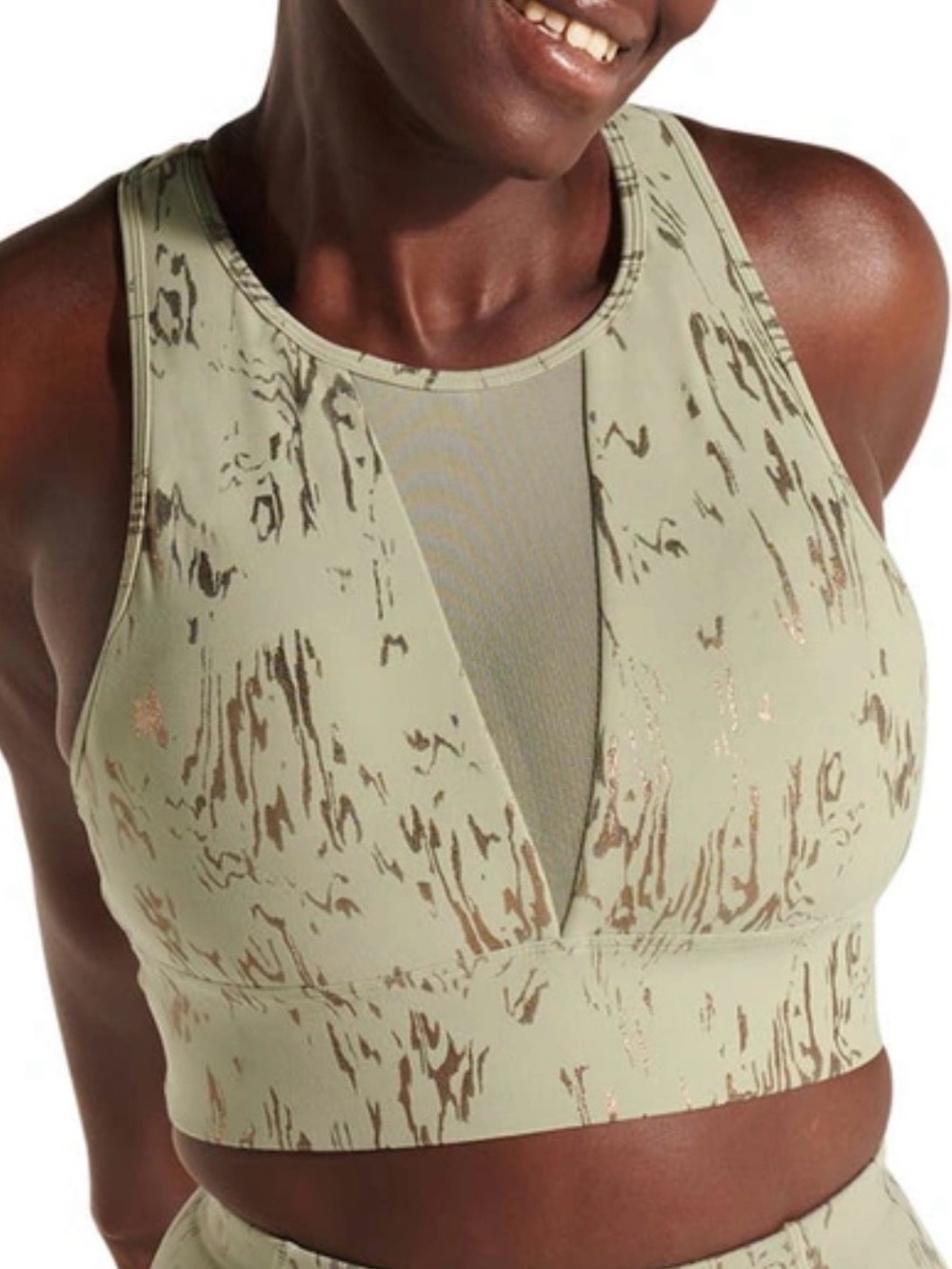 Sweaty Betty Metallic Print High-Neck Sports Bra in Sage